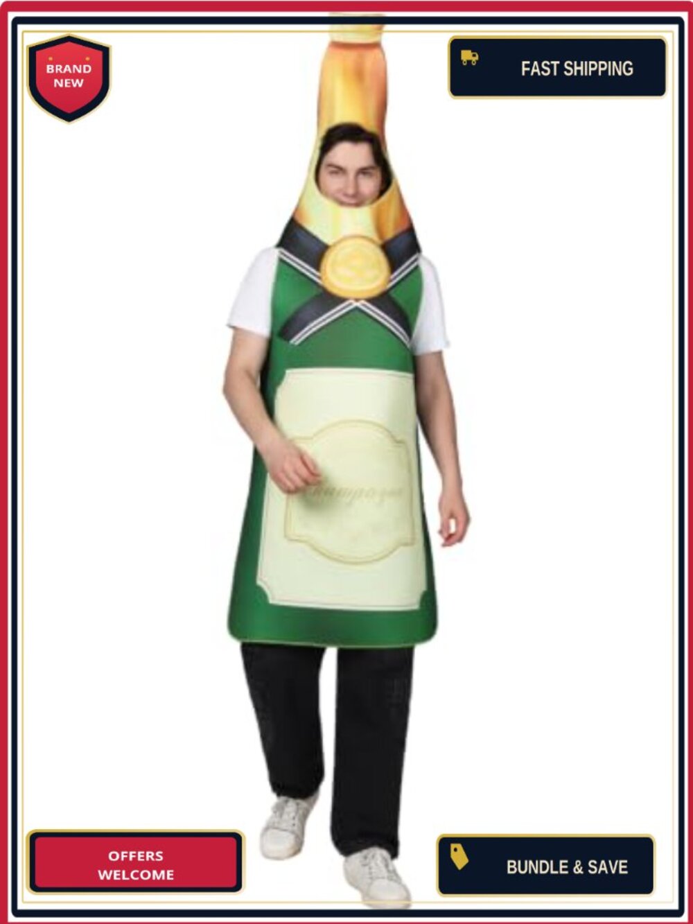 Adult Champagne Bottle Costume One Size Tunic Halloween Party Outfit